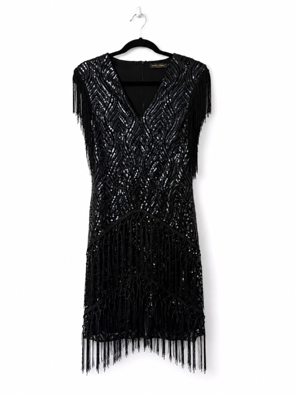 BABEYOND Black Sequin Fringe 1920s Flapper Dress M NWOT